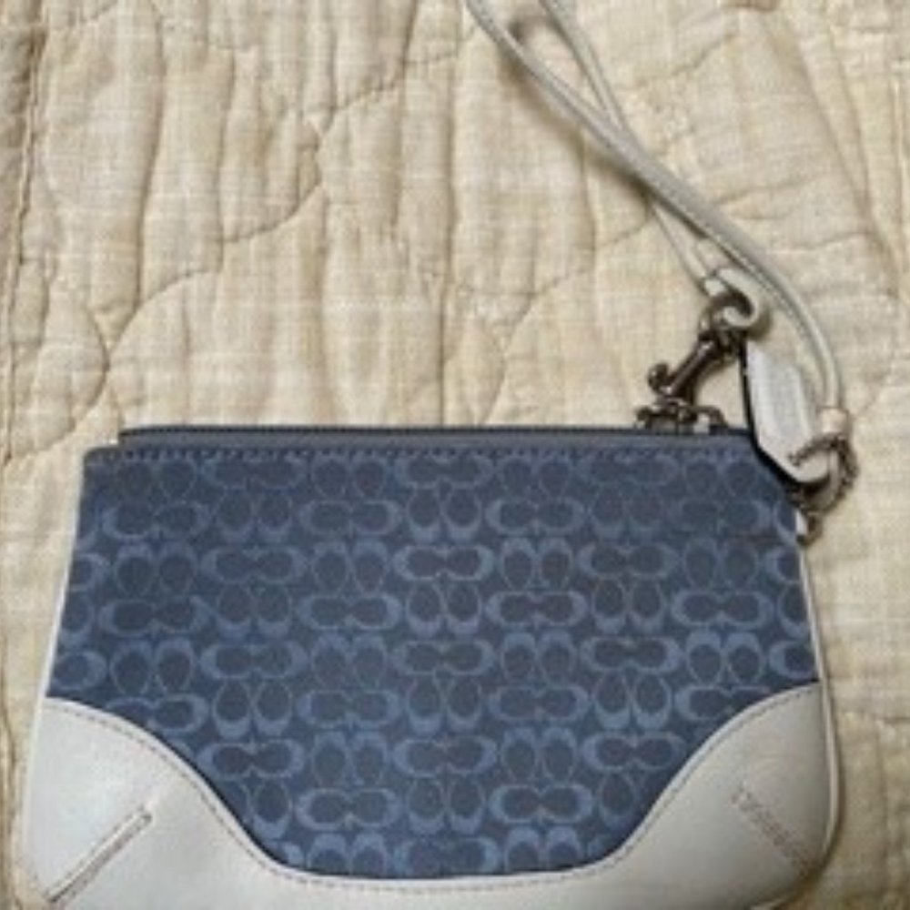 Coach Blue and Cream Wristlet